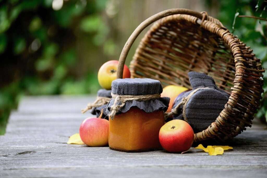 Apple jam and fruits