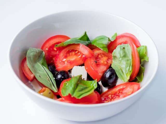 basil, tomato, olives and feta salad