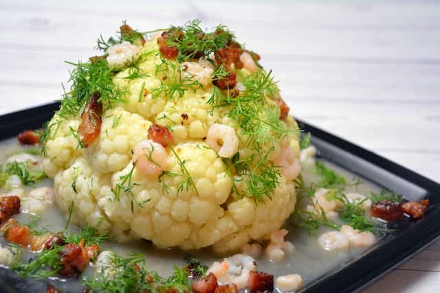 cauliflower with anchovy and shrimp sauce