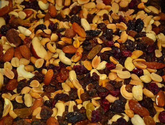 mix of brazil nuts and dried fruits