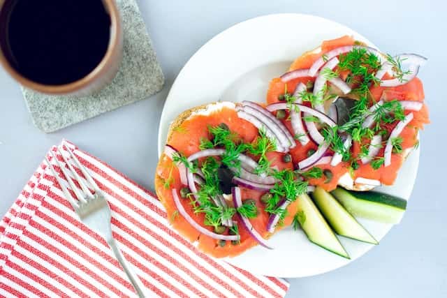 capers, red onion and smoked salmon bagel