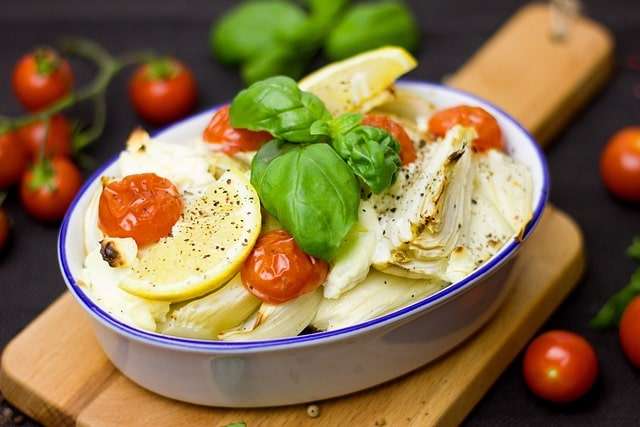 roast fennel, cherry tomatoes and basil