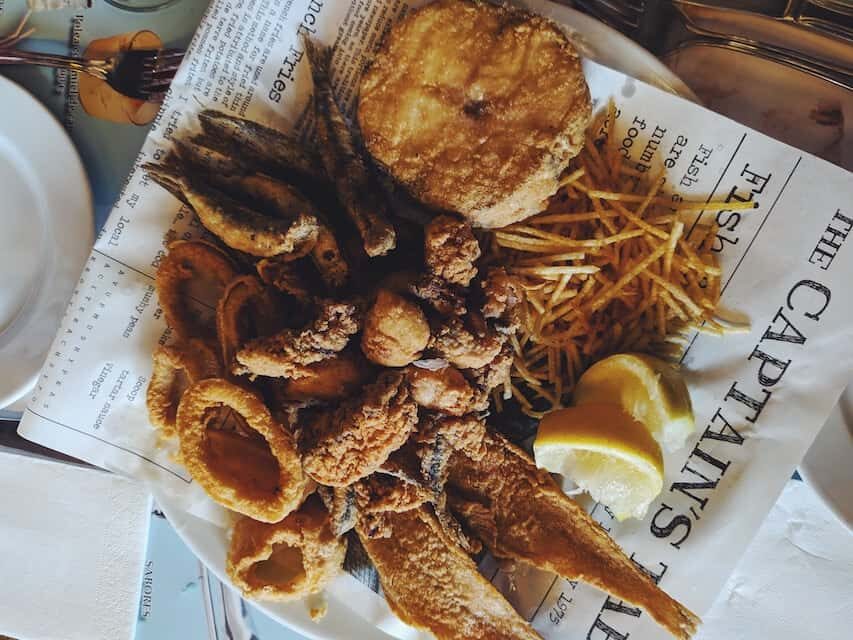 Deep fried hake and seafood platter