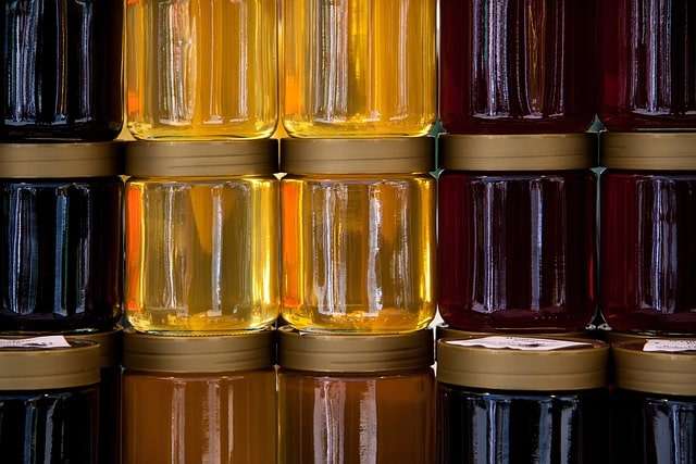 Different colour honey jars