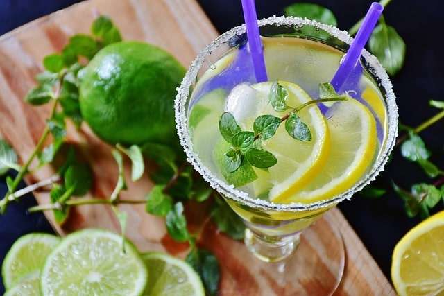 lime, lemon and mint in cold drink