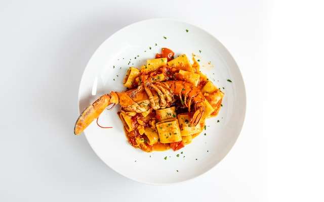 lobster in tomato sauce and pasta