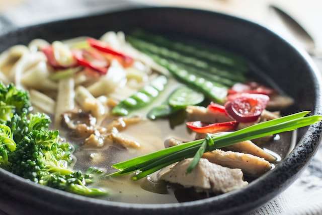 mushroom, pork and vegetables miso soup