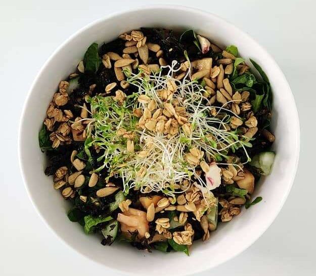 nori salad with nuts and sprouts