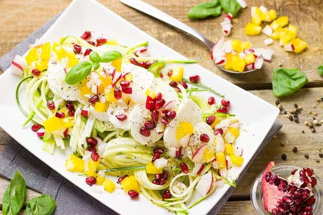 Pomegranate and courgette salad