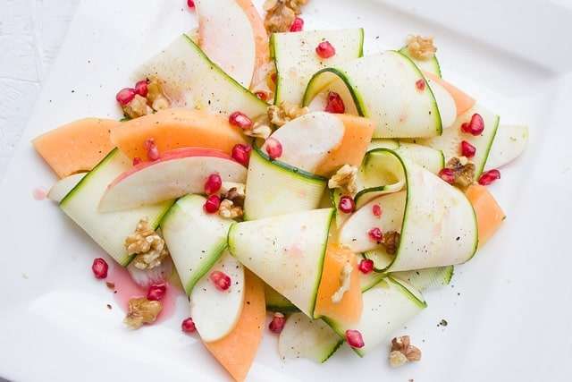 Pomegranate, melon, apple and courgette salad