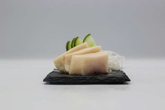 sashimi swordfish with cucumber and daikon radish