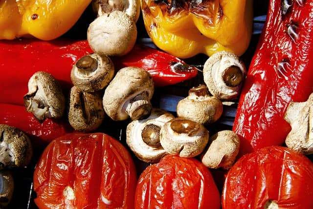 grilled sweet peppers, mushrooms and tomatoes