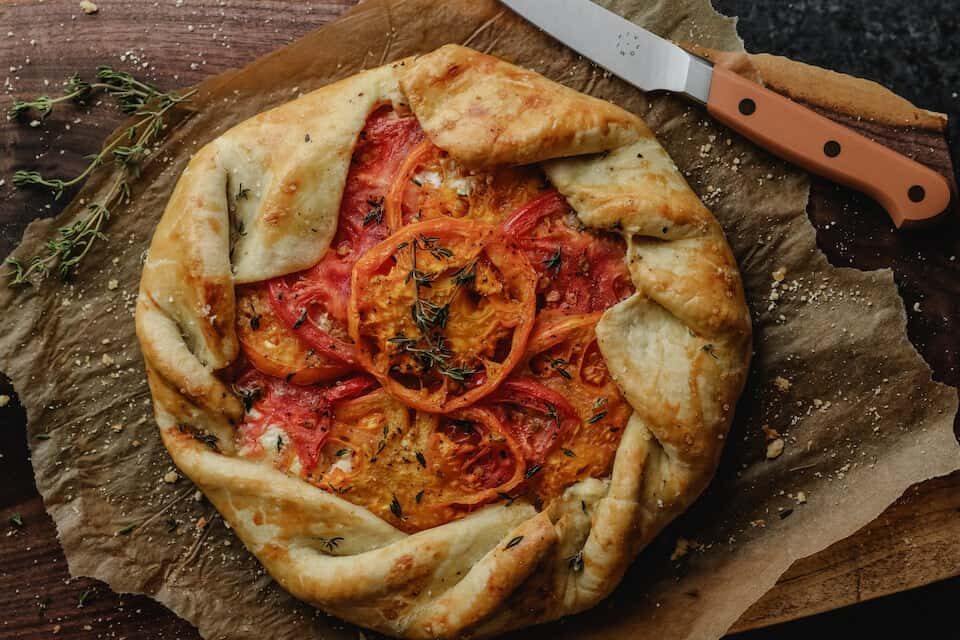 tomato, feta and thyme rustic pie