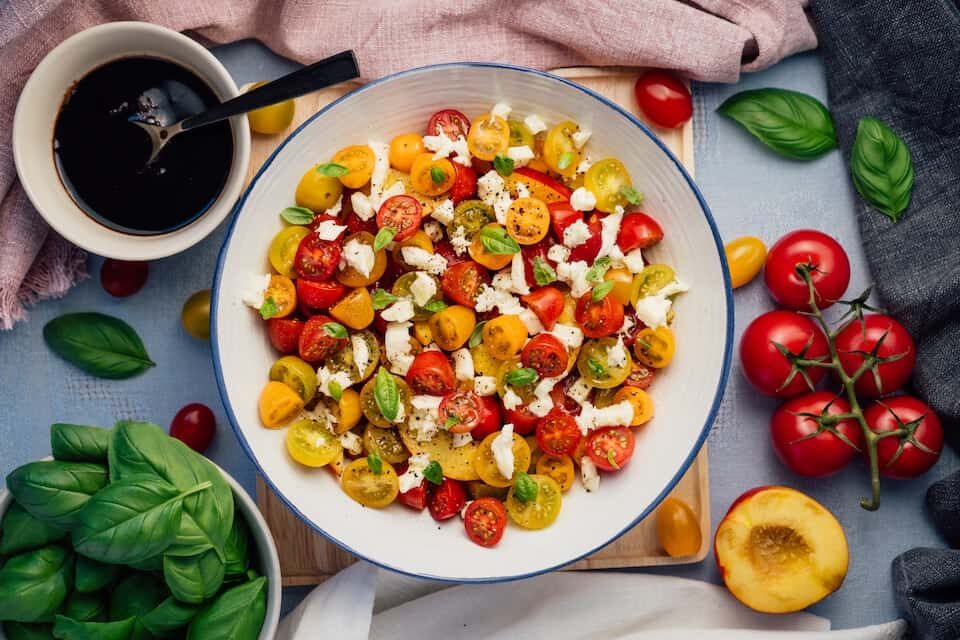 Tomato, herbs and cheese salad