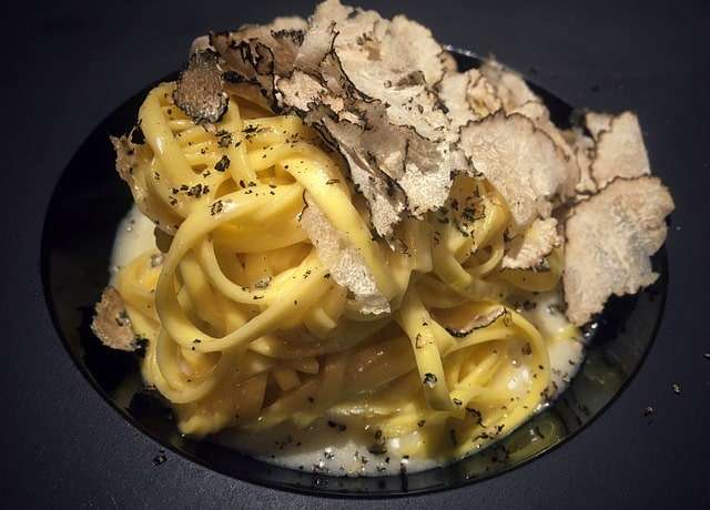 Shave truffle on creamy pasta dish
