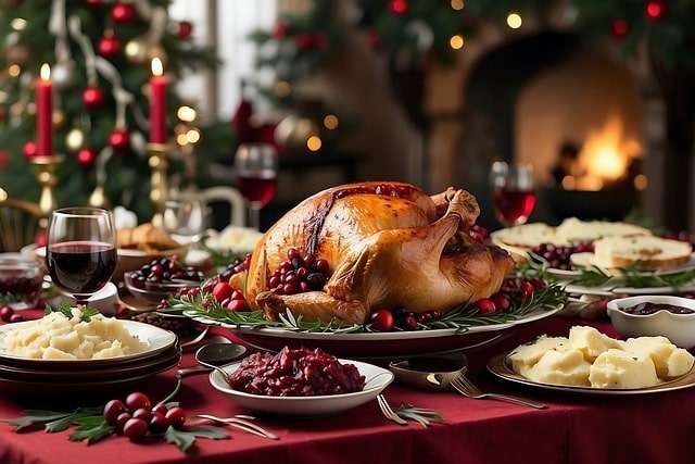 Christmas turkey meal with sides dishes
